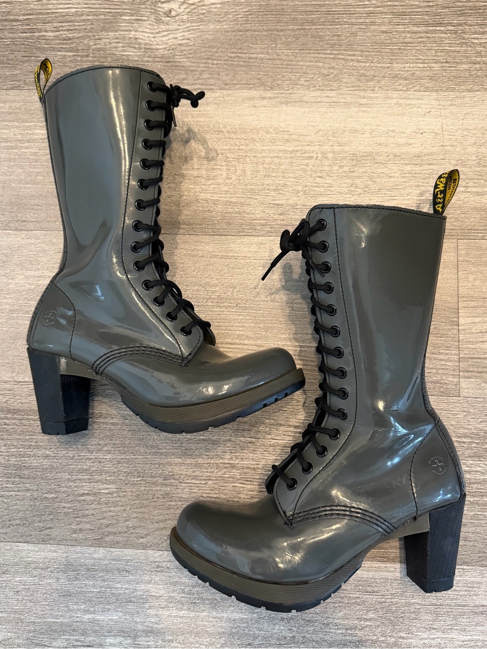Dr. Martens ‘Dee’ Gray Patent Leather Boot (EUC)